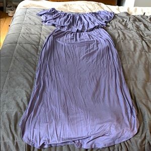 long purple off the shoulder dress